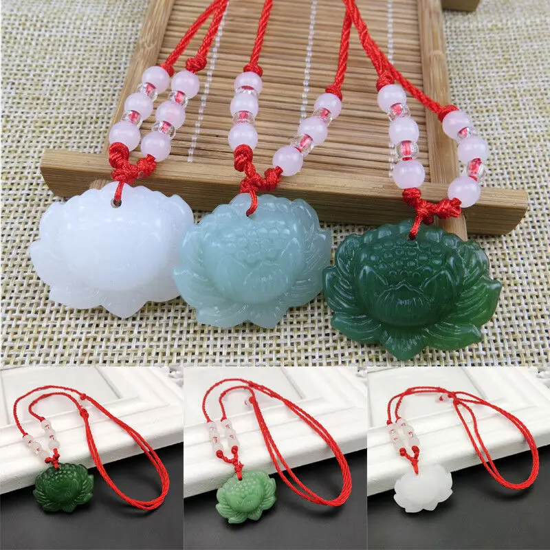 Women Accessories Trendy - Natural Green Jade Lotus Pendant Beads